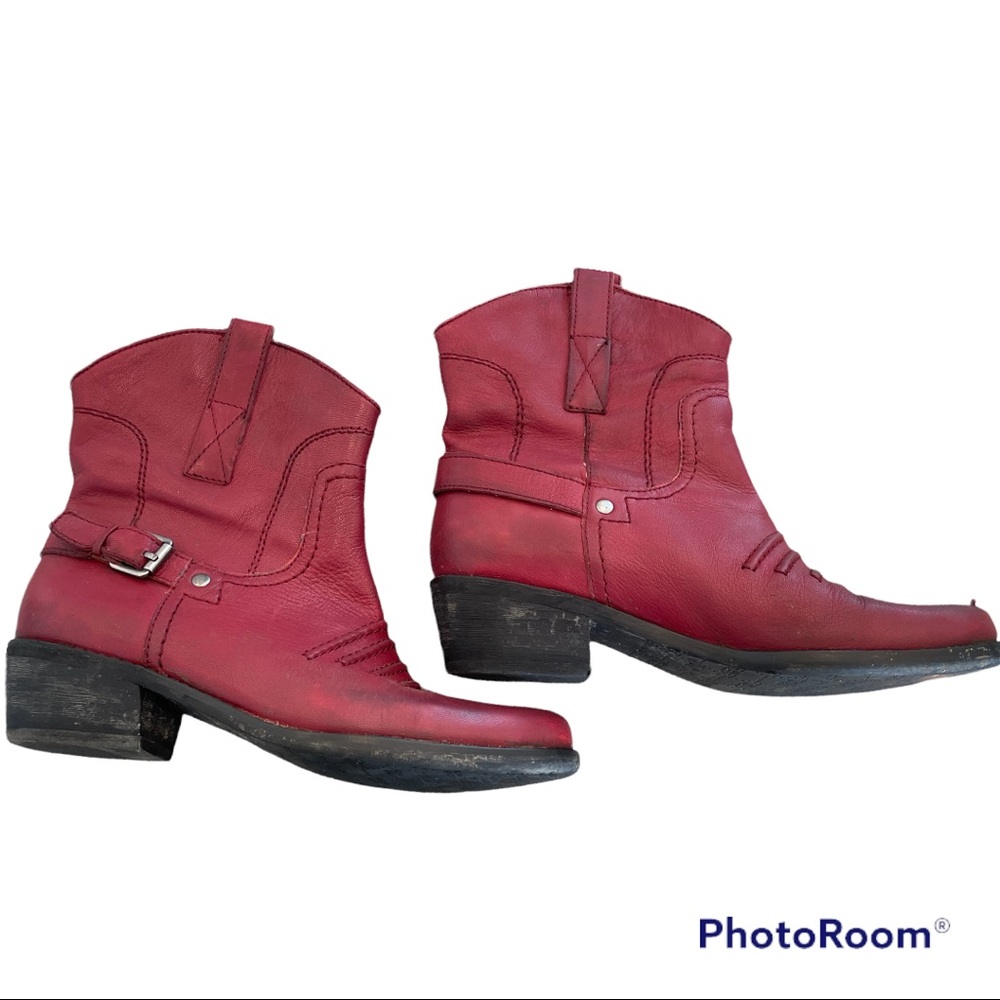 Franco Sarto Red Leather Waco Ankle Boots 6M